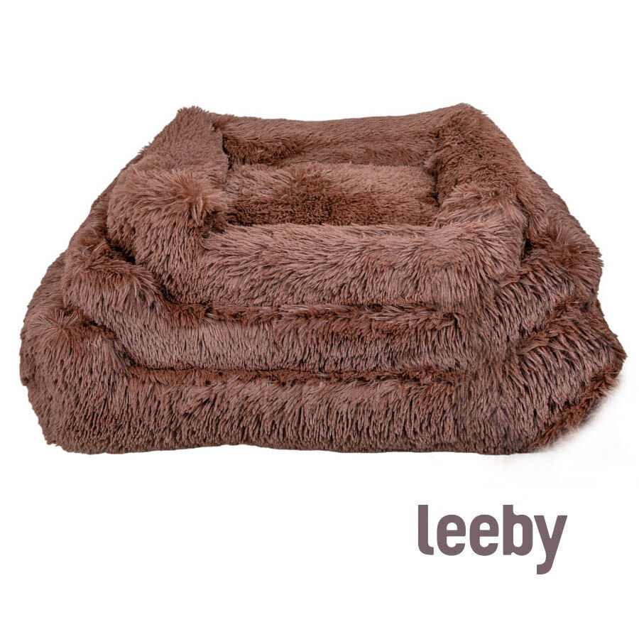 Leeby Cama Suave Anti Stress de Pelo Castanho para cães, , large image number null